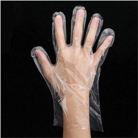 Перчатки полиэтиленовые одноразовые, КОМПЛЕКТ 50 пар (100 штук), 6 микрон, размер L (большой), LAIMA, 606880
